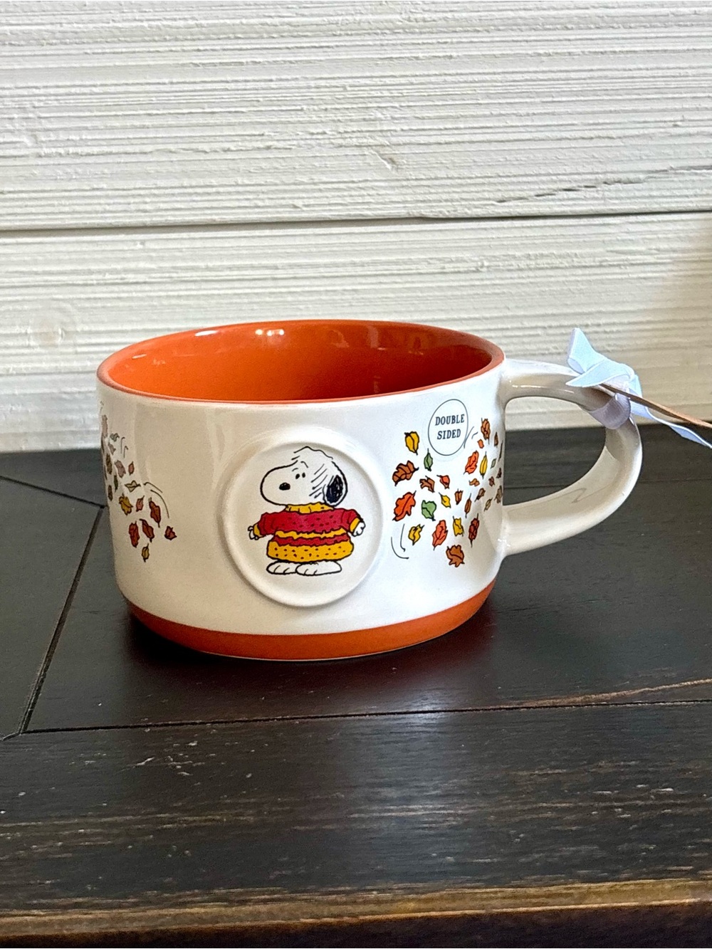 PEANUTS x Rae Dunn Snoopy SWEATER WEATHER Soup Coffee Cup Fall Leaves Orange NEW